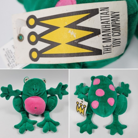VTG Manhattan Toy Company Lily Hoppers Green Pink Frog Beanbag Plush w/ Tag 1996 - Picture 1 of 12